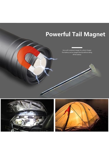 F-90 Aluminyum Kaplama Mıknatıslı Şarjlı El Feneri - 9011725524246ynt Çok Renkli