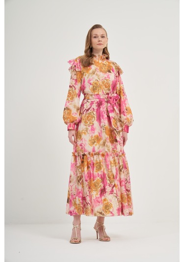 Ftz İpek Şifon Elbise Pembe 31038 Pembe