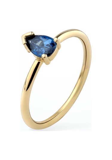 14 Ayar Altın Kaplama Kişiselleştirilebilir Doğum Taşı Damla Taşlı Yüzük - Rs00106 Altın