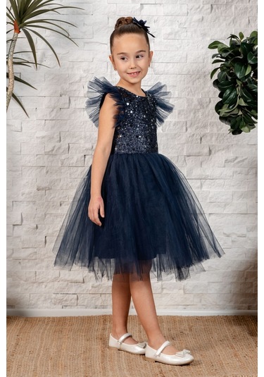 Tüllü Kız Çocuk Kpl Elbise Mnk0526 Lacivert