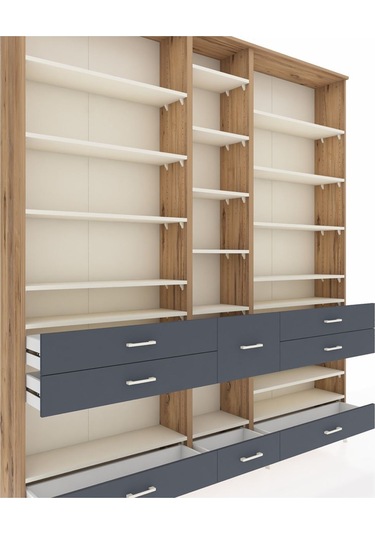 Arges Dolap 19 Raflı 8 Çekmeceli 220x30x243 Çam-aytaşı/antrasit Aytası/antrasıt