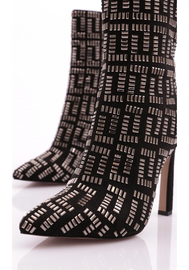 Dgn 286 Kadin Topuklu Bot Siyah Platin