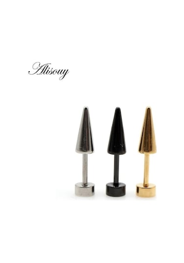 Novahub Altın Alisouy 2 Adet Unisex Gotik Punk Paslanmaz Çelik Koni Spike Perçinler Dambıl Halter Piercing Erkek Kadın Vida Kulak Damızlık Küpe Altın Altın