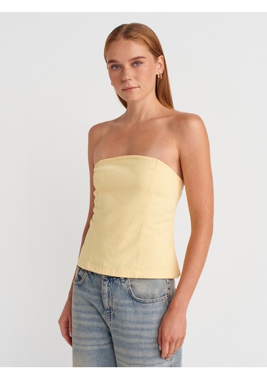 Dilvin 50880 Straplez Peplum Top-açık Sarı Açık Sarı