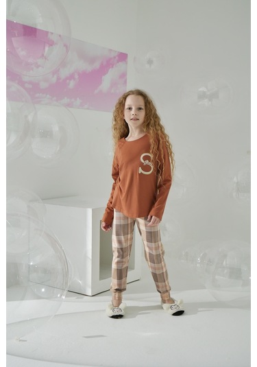 Kız Çocuk Uzun Kol Kiremit Pijama Takımı C8t5n6o5 001