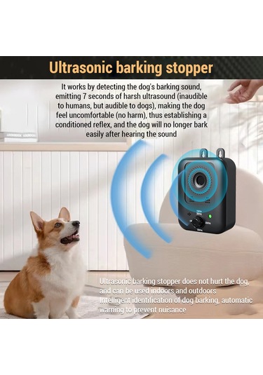 Geeroyoo Taşınabilir Ultrasonik Köpek Susturucu, Güçlü Ve Su Geçirmez Tasarım, 3 Modlu, Şarj Edilebilir, Siyah