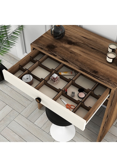 Lizbon Mini Makyaj Masası Aynalı - Ceviz / Krem