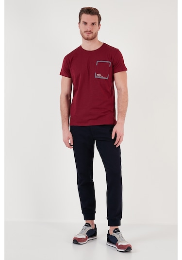 Buratti Bisiklet Yaka Pamuklu Slim Fit Erkek T Shirt 541Rework Bordo