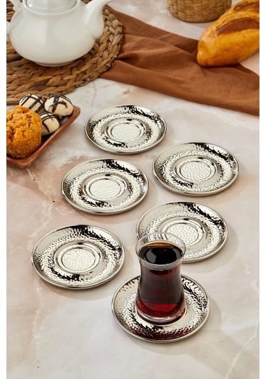 Cooker 6'lı Metal Dövme Desen Çay Tabağı Gold Ckr3576 Gold