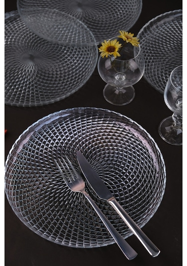 Tabak Evi Aden Cam Servis Tabağı 26cm Sade 6 Lı 2345 Şeffaf