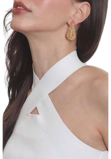 Labalaba Kadın Telkari Görünümlü Çiçek Motifli Çivili Model Damla Formlu Küpe - Altın Altın