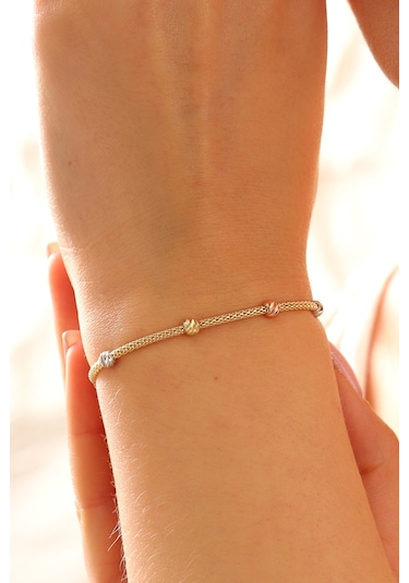 Moom Mücevherat 14 Ayar Altın Dorika Toplu Altın Bileklik Popcorn Renkli Toplar Tek Sıra Çok Renkli