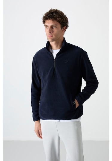 Dik Yaka Yarım Fermuarlı 2li Paket Lacivert-gri Melanj Erkek Polar Sweatshirt - 87891 Lacivert - Gri