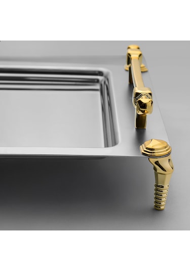 Verona Ayaklı 2'li Altın Saten Çelik Tepsi Seti