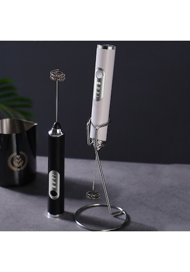 Dinosaurs Standlı Süt Köpürtücü Seti İle El Tipi Ev Tipi Küçük Elektrikli Çırpma Teli Ahşap