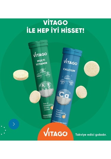 Vitago Multivitamin + Kalsiyum 2 x 20 Efervesan Tablet