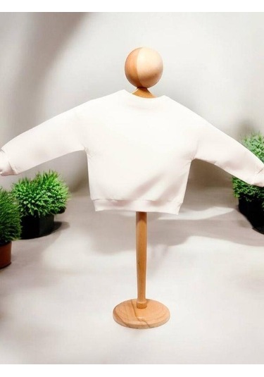 Kız Çocuk Mevsimlik Pamuklu İki İplik Zincirli Sweatshirt-15447 Ekru