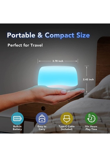 Neevoyu Bebek Uyku Uyandırıcı: 34 Sessizletici Ses, 7 Renkli Gece Lambası, 3 Seviye Zamanlayıcı, Usb Şarj Edilebilir Pil Beyaz Beyaz