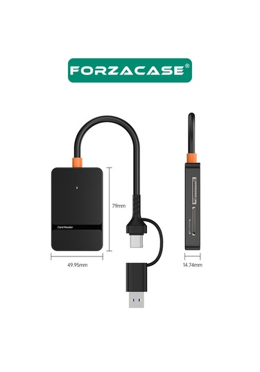 Forzacase FC874  8 İn1 USB-C + USB MS CF/ TF /SD DHC SDXC Kamera Kart Okuyucu