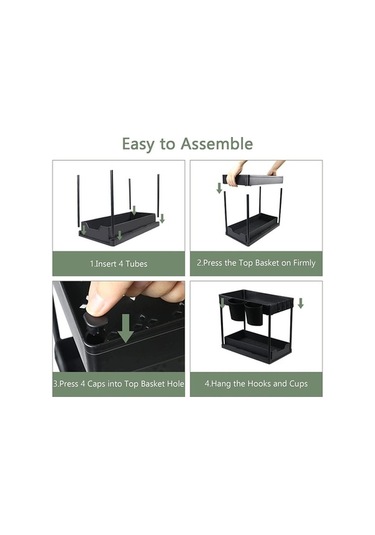 Dancemonkey Lavabo Organizatörleri & Depolama, 2 Katmanlı Mutfak Çekmece Düzenleyici Banyo Kabineti - Siyah Siyah