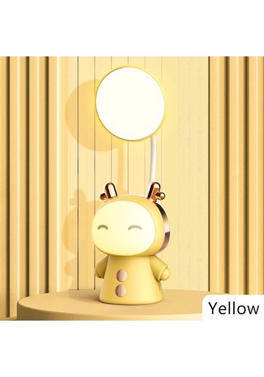 Novahub Sarı Karikatür Usb Şarj Edilebilir Masa Lambası Çift Işıklı Led Lamba Öğrenci Çocuk Odası Okuma Masası Lambası Gece Lambası