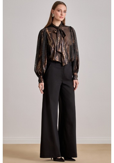 Dökümlü Siyah Şifon Gömlek Siyah