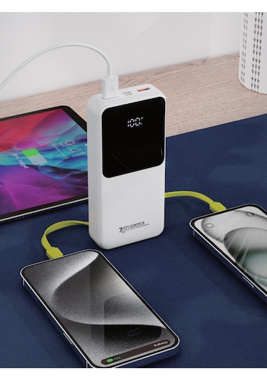 7go Gpw-07 20000mah Pd22.5w Hızlı Şarj Powerbank Beyaz Dahili Type-c & Lightning Kablo Dijital E BEYAZ