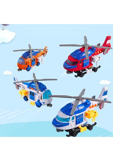 Sesli Ve Işıklı Kurtarma Helikopteri Turuncu - Pervaneli Eğitici Oyuncak Helikopter 21 Cm