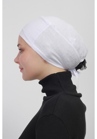 Pratik Dikişsiz Bağlamalı Kaymayan Tesettür Bone Beyaz