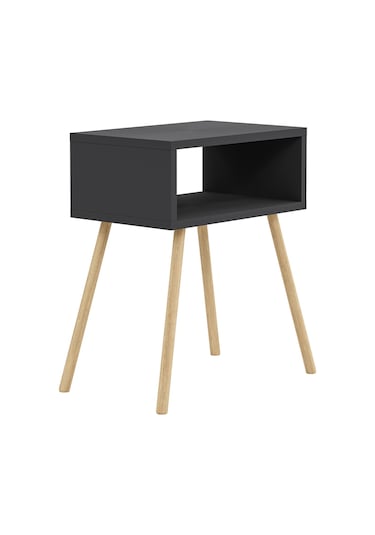 İntergo Ahşap Ayaklı Raflı Komodin Antrasit Gri