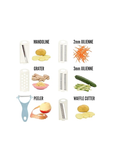 Mutfak İçin 5'i 1 Arada Mandolin Dilimleyici, Çok Bıçaklı Patates Cipsi Sebze Kesici, Mavi Diğer