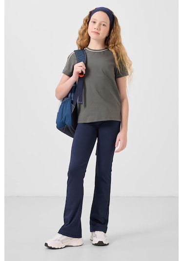 Haki Pamuklu O Yaka Standart Fit Basic Kız Çocuk T-shirt - 75177 Haki