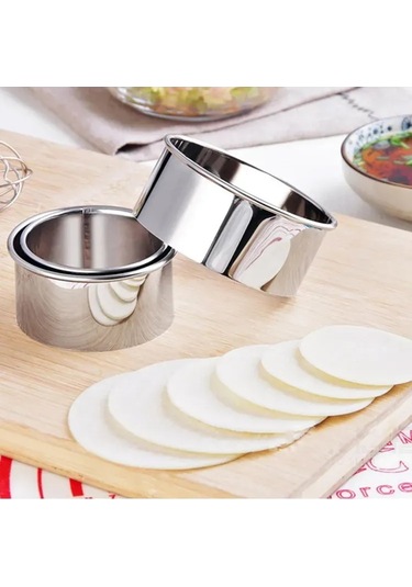 Youtek 3'lü Paslanmaz Çelik Hamur Kesici Kalıbı - Salata, Jöle, Manti Ve Pastane Hamuru Şekillendirici 7.5cm, 6.5cm, 5.5cm Gümüş