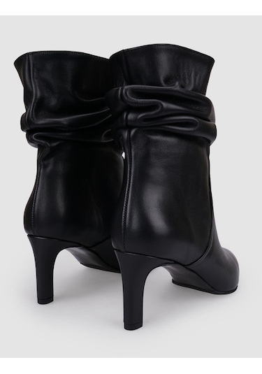 %100 Hakiki Deri Siyah Kadın Topuklu Bot Siyah