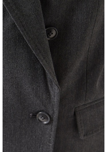 Good American Oversize Çift Düğmeli Blazer, Modern Güç - Şık Kadın Ceket Koyu Gri