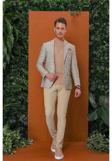 P 1120 Slim Fit Bej Spor Pantolon Bej