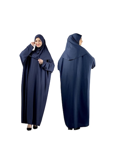 Zarif Namaz Elbisesi Ve Türban Tesbih Set Tesettür Şal Müslüman Kıyafetleri Abaya - Siyah Lacivert