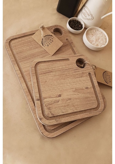 -damlataş Serisi Sunum Ve Kesme Tahtası 2'li Set Ahşap Görünümlü 18 Mm Mdf Kahverengi