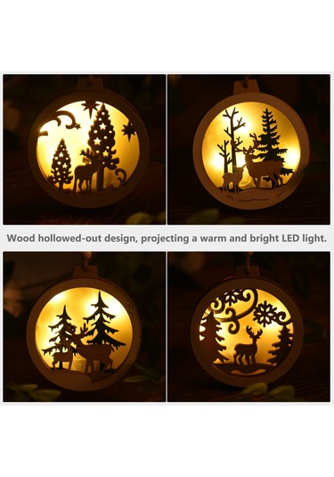Monyee Noel Led Aydınlatmalı Dekoratif Ası: Ahşap-pvc, 4 Desen Ev, Geyik, Ağaç , Cr2032 Pil, D Stili Haki