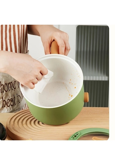 Honeybeeshop Mavi Taşınabilir Elektrikli Yapışmaz Tencere Kapaklı Hafif Kullanışlı Çok Fonksiyonlu Pişirme Tenceresi