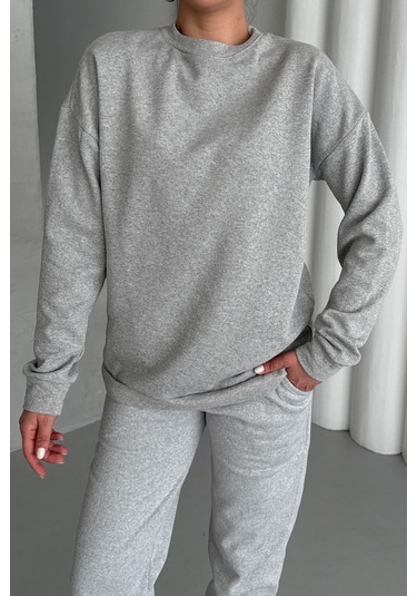 Modagen Kadın Grimelanj Bisiklet Yaka Düz Alt-üst Eşofman Takım Griii