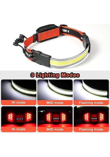 Cob Yüksek Işıklı Led Far Usb Şarjlı Kafa Lambası Siyah