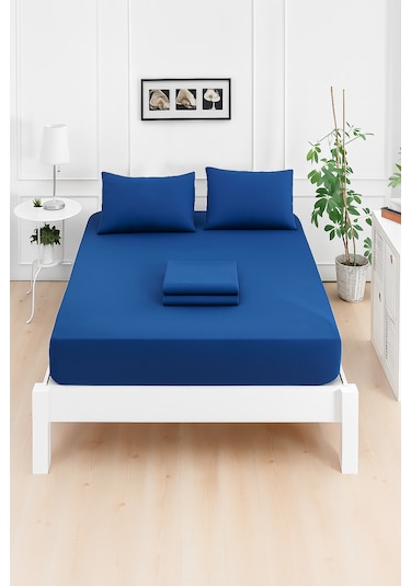 Mirava Premium %100 Pamuk Penye Lastikli Tek Kişilik Çarşaf Takımı 1 Yastık Kılıfı Dahil Lacivert 100x200cm Lacivert