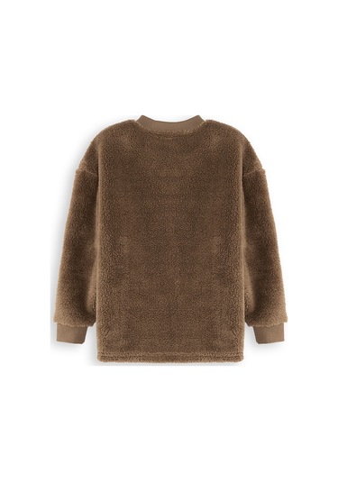 Denokids Kaplan Oversize Erkek Çocuk Peluş Sweatshirt - Kahverengi