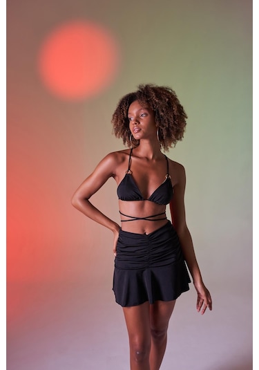 Holly Lolly Üçgen Bağcıklı Ayarlanabilir Delphi Bikini Üstü Siyah