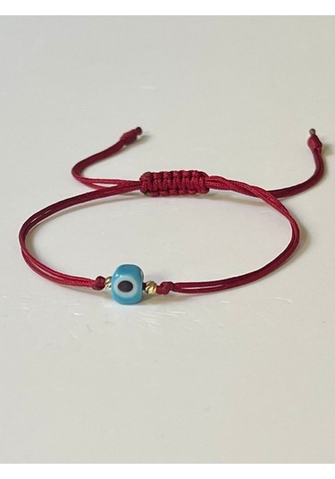 14 Ayar Dorika Toplu Cam Nazar Boncuklu Som Altın Bileklik El İşlemesi İpli Som Altın Bileklik Bej