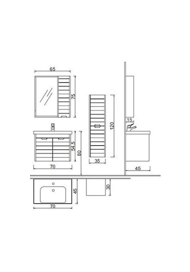 Denko Mostar 70 Cm Mdf Üzeri Lake Banyo Dolabı Takımı Çok Renkli