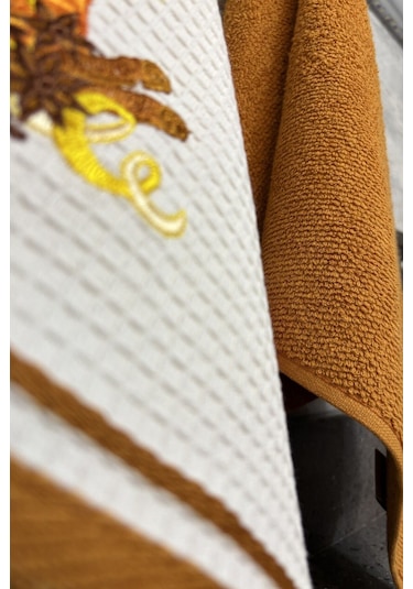 2 Li Mutfak Havlusu Portakal & Tarçın Nakışlı Kurulama Bezleri - 40x60 Cm Kiremit