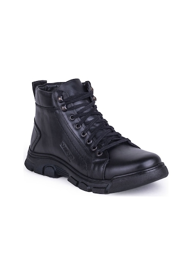 Ghattix Zatta Kışlık Hakiki Deri Erkek Bot Fermuarlı Siyah 001