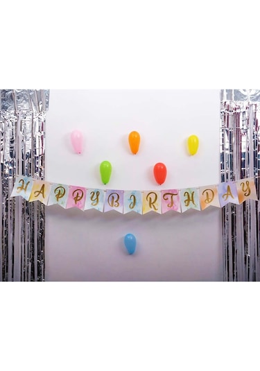 Makaron Zemin Happy Birthday Gold Banner